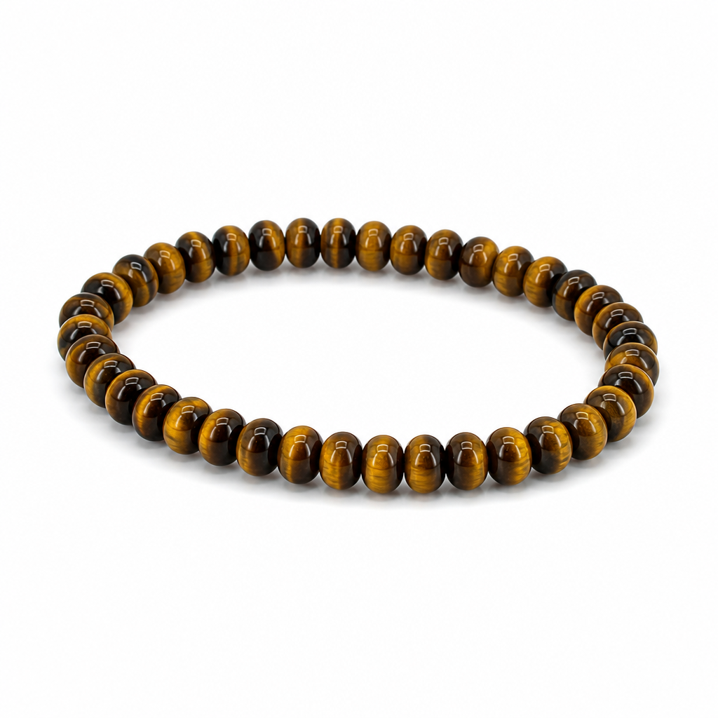 Tiger’s Eye Beaded Rondelle Stretch Bracelet 6mm • No Clasp • Confidence, Focus Crystal Jewelry • Handmade - Shop of Small Creations, LLC