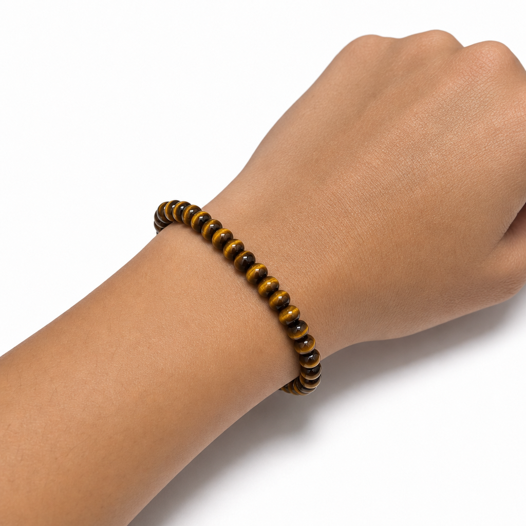 Tiger’s Eye Beaded Rondelle Stretch Bracelet 6mm • No Clasp • Confidence, Focus Crystal Jewelry • Handmade - Shop of Small Creations, LLC