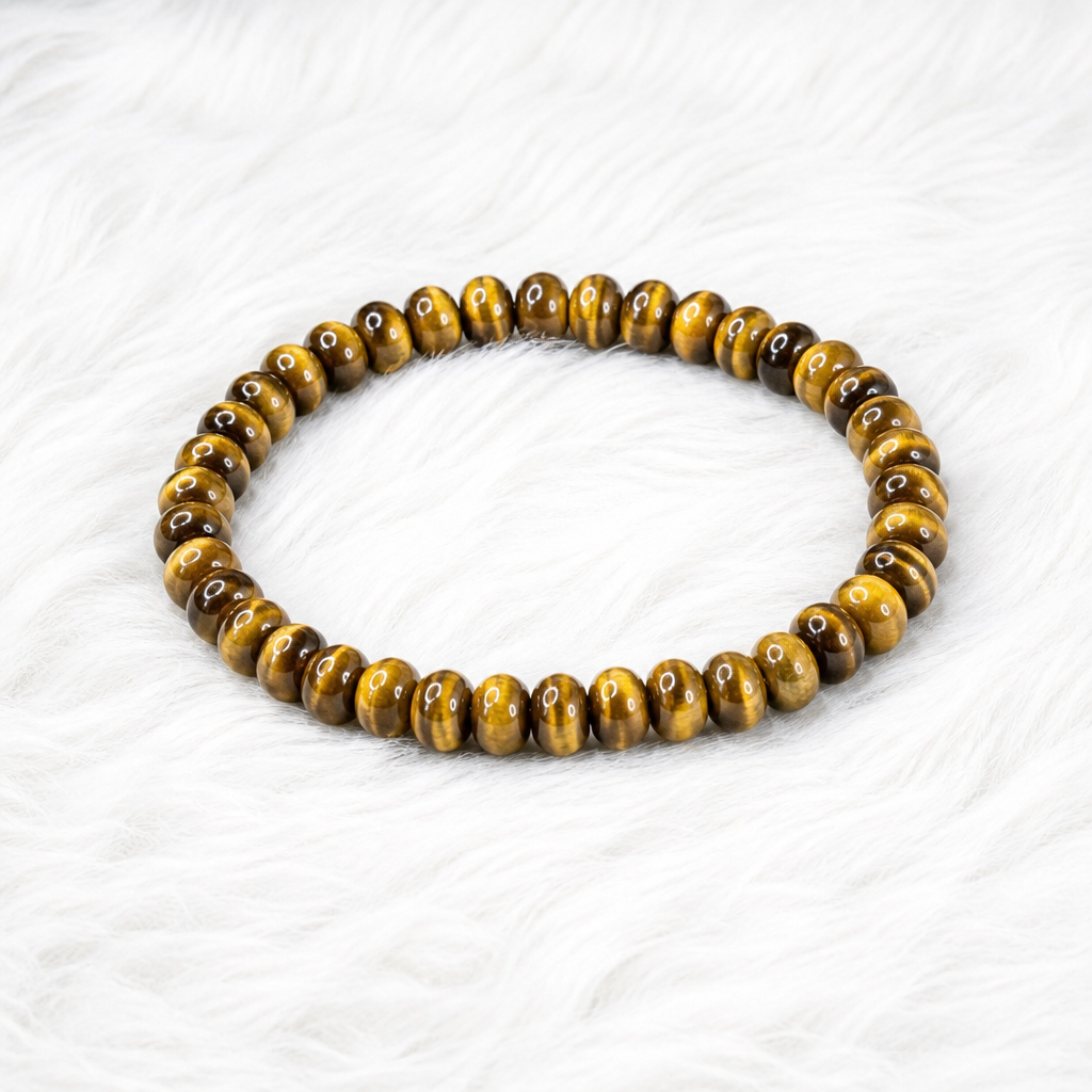 Tiger’s Eye Beaded Rondelle Stretch Bracelet 6mm • No Clasp • Confidence, Focus Crystal Jewelry • Handmade - Shop of Small Creations, LLC