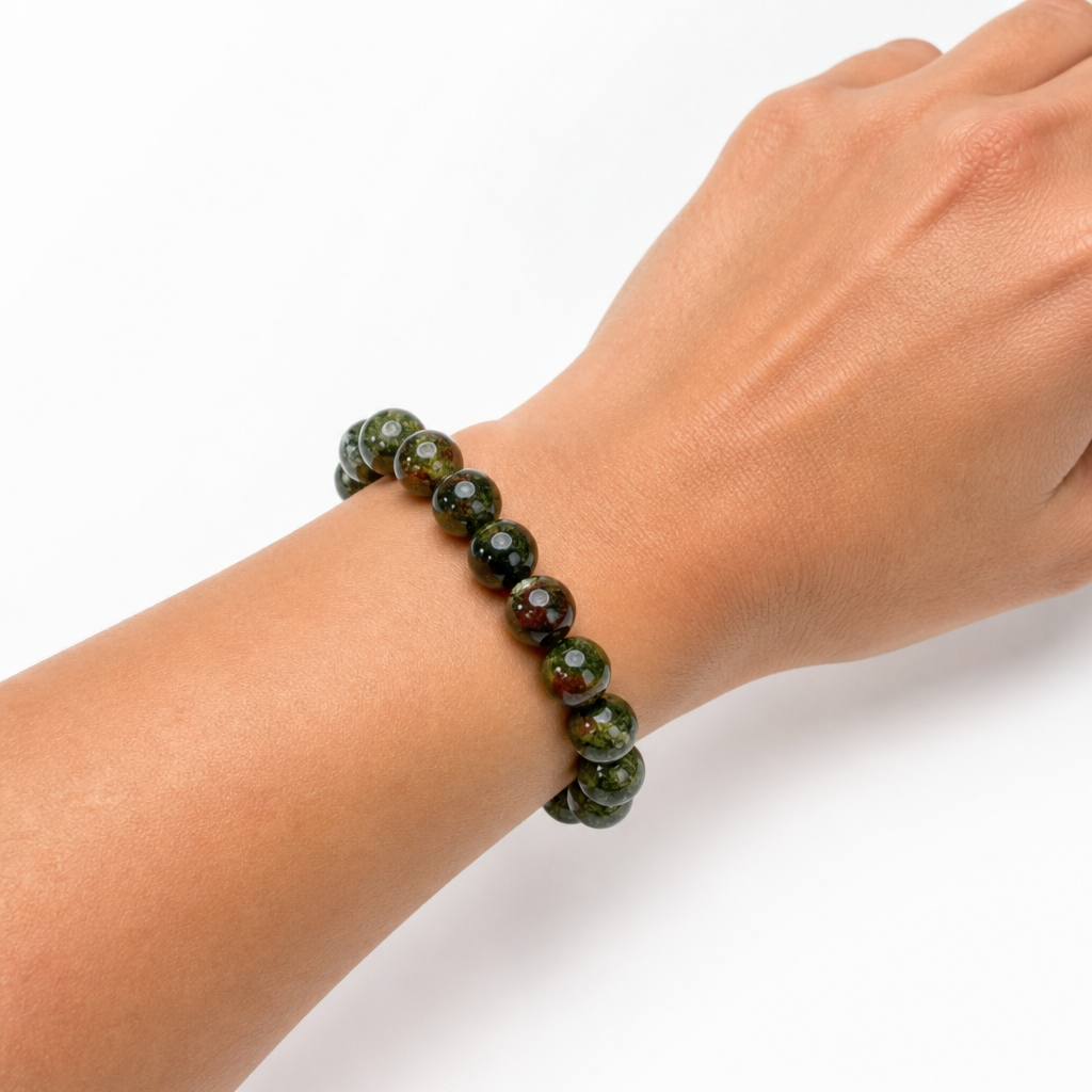 Dragon Blood Jasper Beaded Stretch Bracelet/Anklet 8mm — Strength, Courage &amp; Spiritual Beauty • No Clasp - Shop of Small Creations, LLC