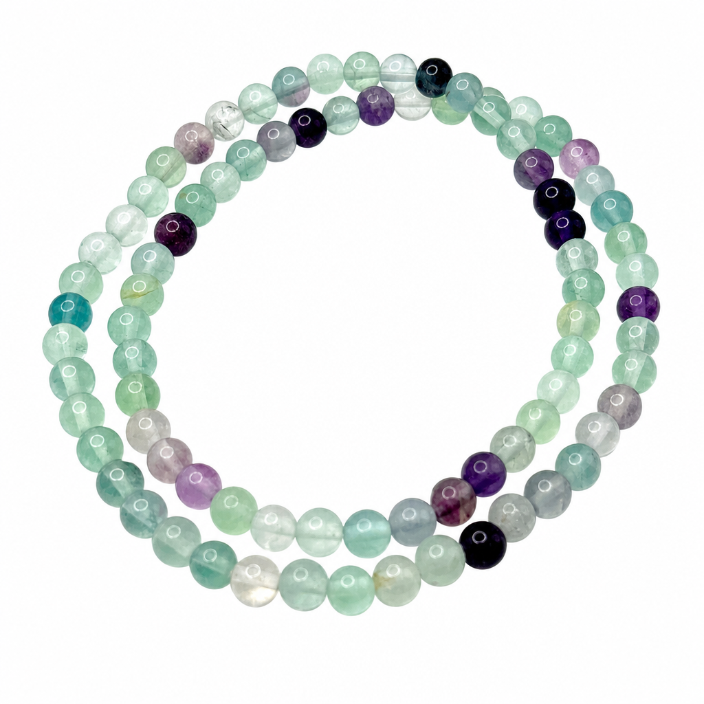 Fluorite Beaded Stretch Necklace 6mm • No Clasp • Clarity &amp; Calm Crystal Jewelry • Handmade - Shop of Small Creations, LLC