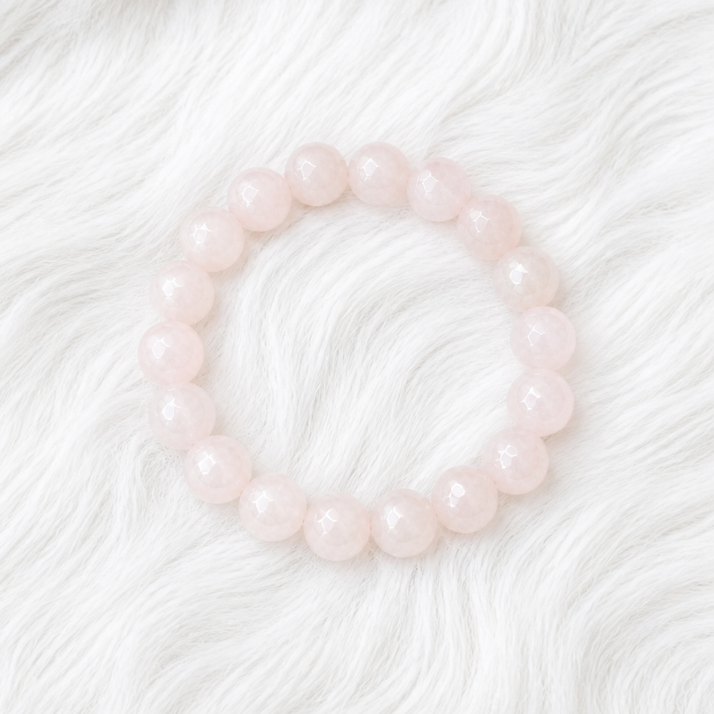 Faceted Rose Quartz Beaded Stretch Bracelet or Anklet 8mm • No Clasp • Love & Peace Crystal Jewelry • Handmade - Shop of Small Creations, LLC