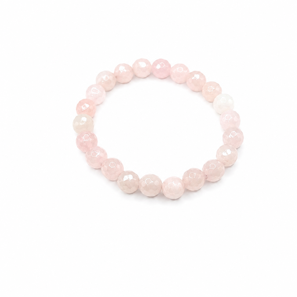 Faceted Rose Quartz Beaded Stretch Bracelet or Anklet 8mm • No Clasp • Love & Peace Crystal Jewelry • Handmade - Shop of Small Creations, LLC