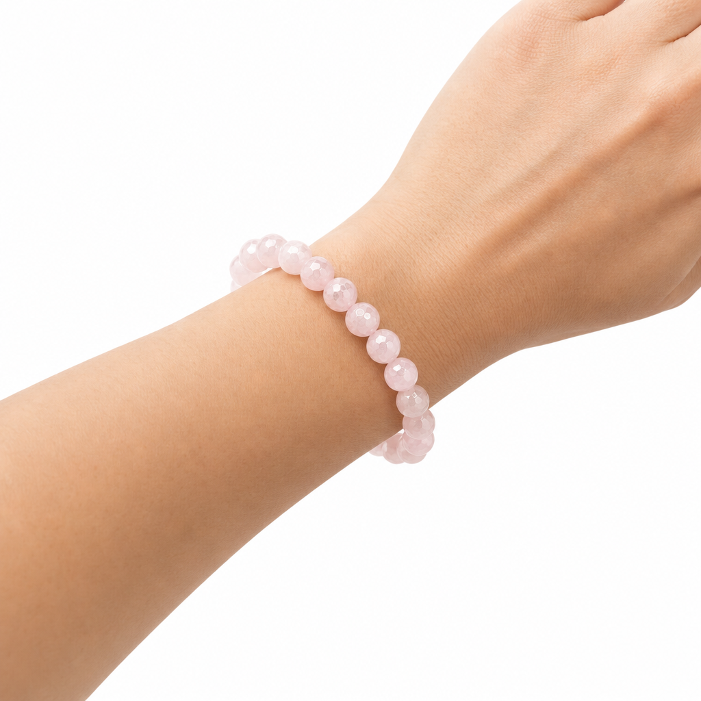 Faceted Rose Quartz Beaded Stretch Bracelet or Anklet 8mm • No Clasp • Love & Peace Crystal Jewelry • Handmade - Shop of Small Creations, LLC