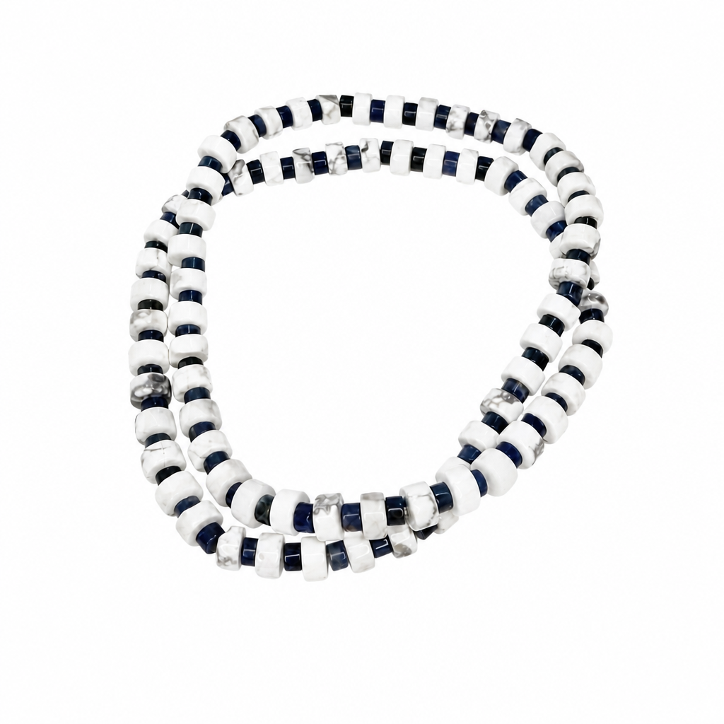 White Howlite (6mm) + Sodalite (4mm) Heishi Stretch Necklace • No Clasp • Calm & Clarity Crystal Jewelry