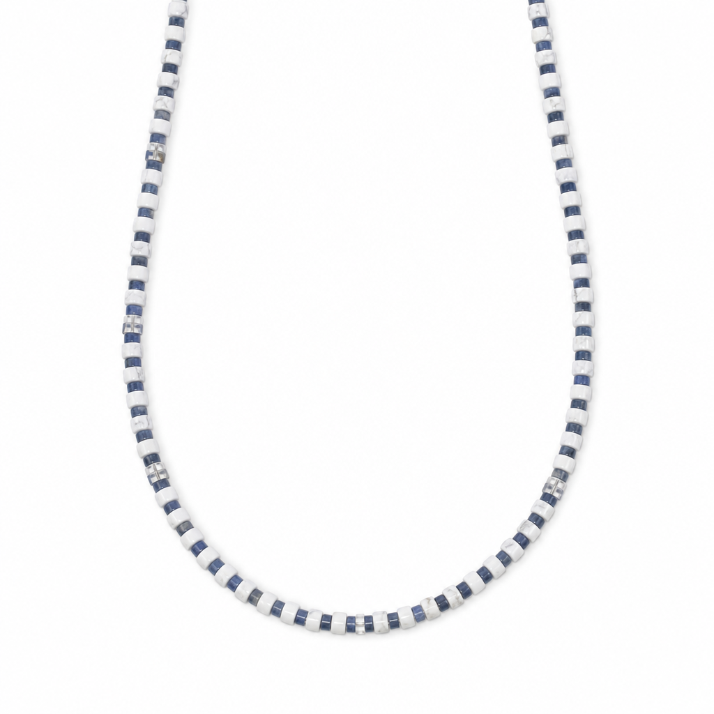 White Howlite (6mm) + Sodalite (4mm) Heishi Stretch Necklace • No Clasp • Calm & Clarity Crystal Jewelry