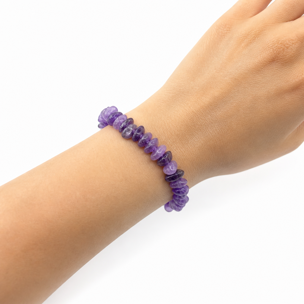 Amethyst Chip Stretch Bracelet 3-5mm • No Clasp • Calm & Clarity Crystal Jewelry • Handmade