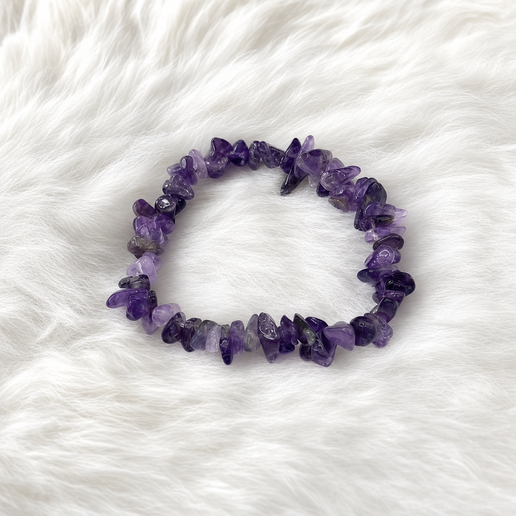 Amethyst Chip Stretch Bracelet 3-5mm • No Clasp • Calm & Clarity Crystal Jewelry • Handmade