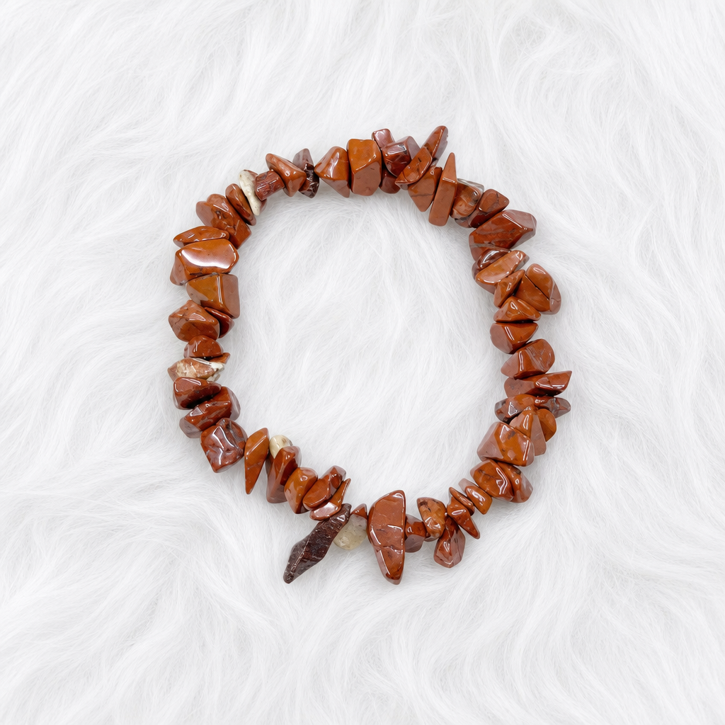 Red Jasper Chip Beaded Stretch Bracelet 3-5mm • No Clasp • Strength &amp; Grounding Crystal Jewelry