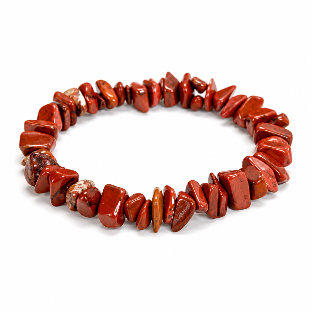 Red Jasper Chip Beaded Stretch Bracelet 3-5mm • No Clasp • Strength &amp; Grounding Crystal Jewelry