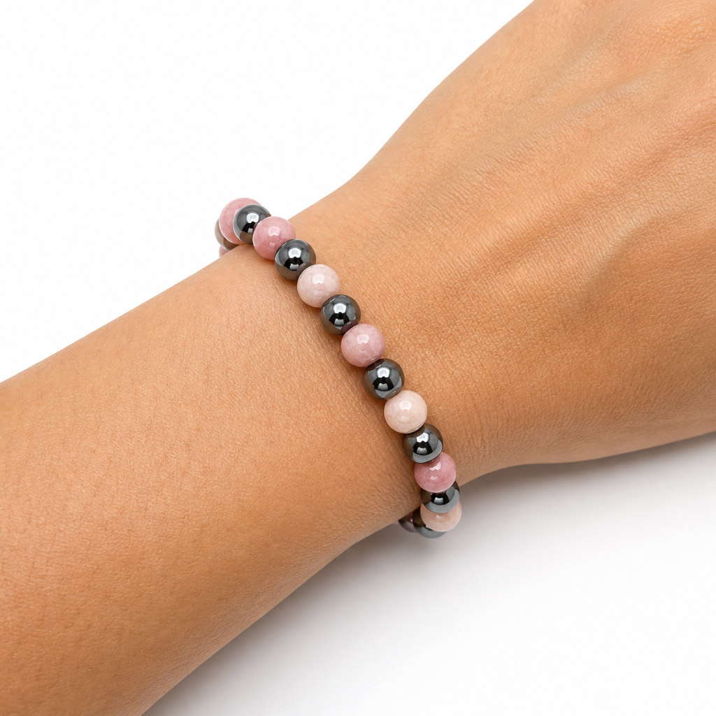 Rhodochrosite, Hematite Beaded Stretch Bracelet - 6mm | Made to Order, No Clasp
