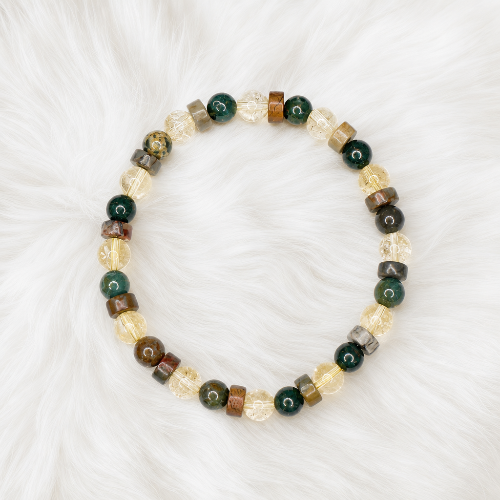 Citrine, Bloodstone, Red Creek Jasper 6mm Beaded Stretch Bracelet • Energy & Strength Crystal Jewelry
