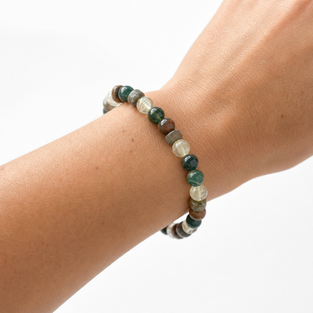 Citrine, Bloodstone, Red Creek Jasper 6mm Beaded Stretch Bracelet • Energy & Strength Crystal Jewelry