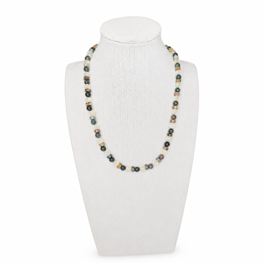Citrine, Bloodstone, Red Creek Jasper 6mm Beaded Stretch Necklace • Energy & Strength Crystal Jewelry
