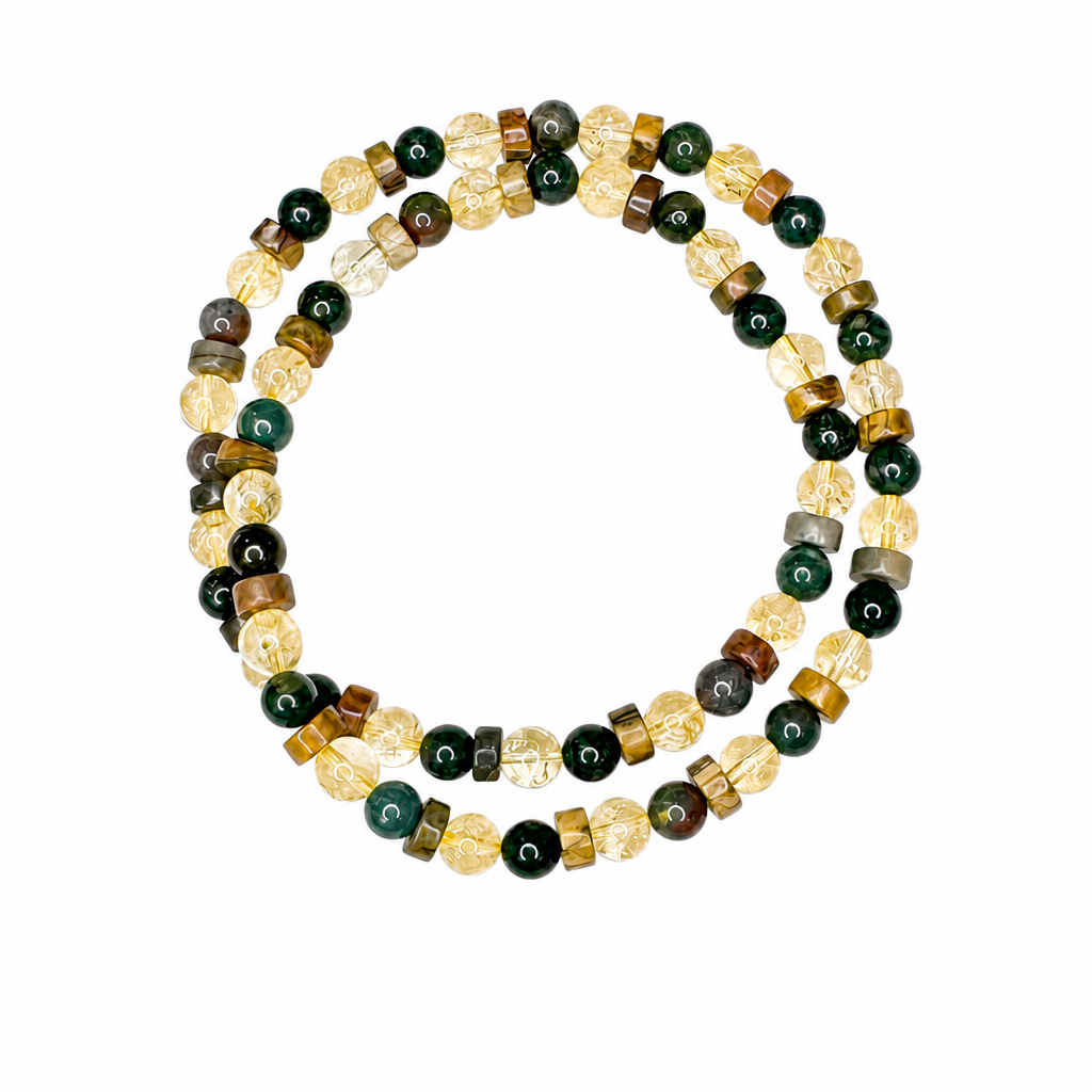 Citrine, Bloodstone, Red Creek Jasper 6mm Beaded Stretch Necklace • Energy & Strength Crystal Jewelry
