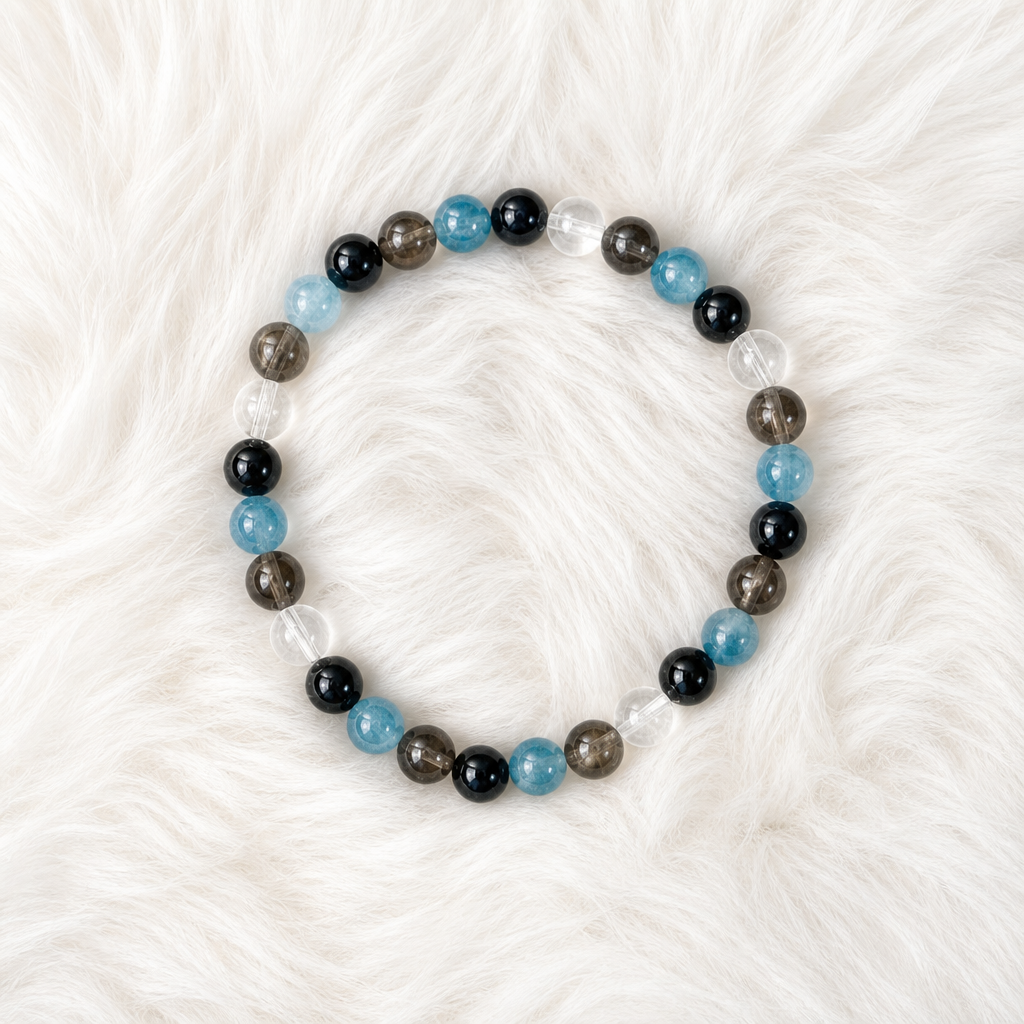 Black Onyx Smoky Quartz Apatite Clear Quartz Stretch Bracelet 6mm • Protection & Clarity Crystal Jewelry