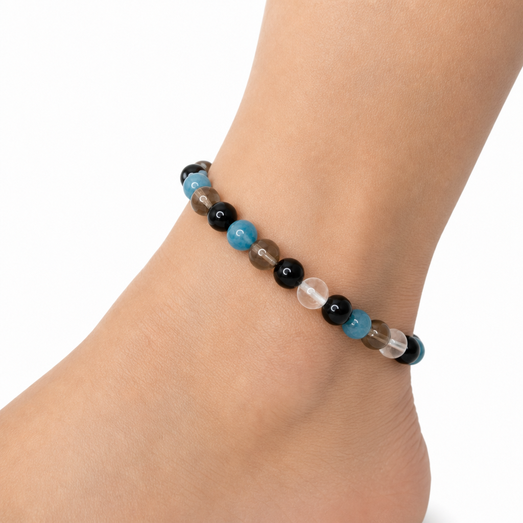 Black Onyx Smoky Quartz Apatite Clear Quartz Stretch Bracelet 6mm • Protection & Clarity Crystal Jewelry