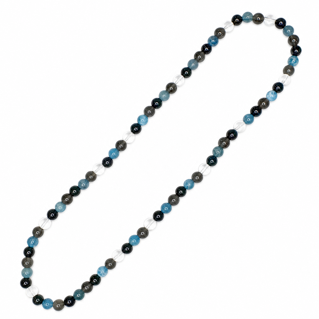 Black Onyx Smoky Quartz Apatite Clear Quartz Stretch Necklace 6mm • Protection & Clarity Crystal Jewelry