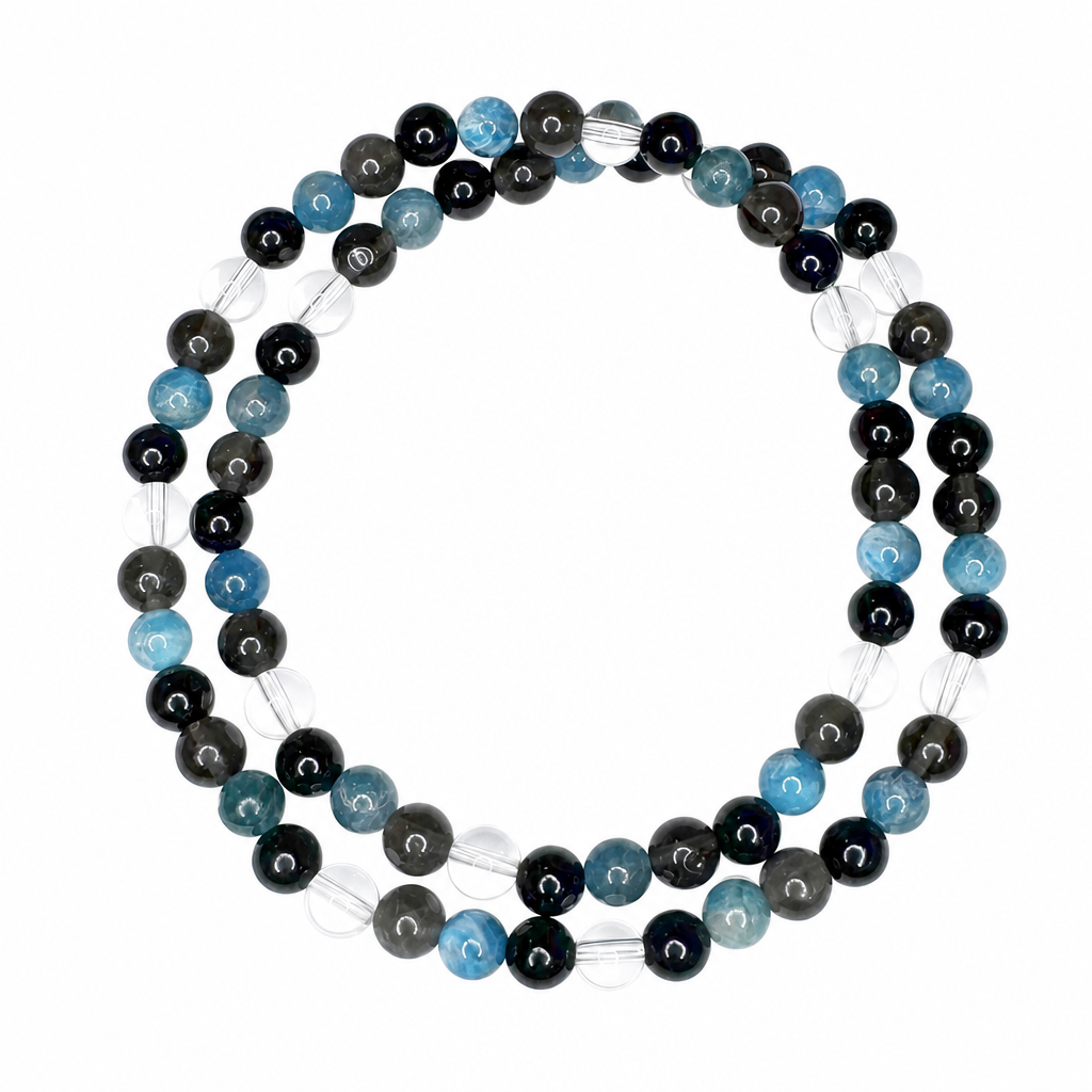 Black Onyx Smoky Quartz Apatite Clear Quartz Stretch Necklace 6mm • Protection & Clarity Crystal Jewelry
