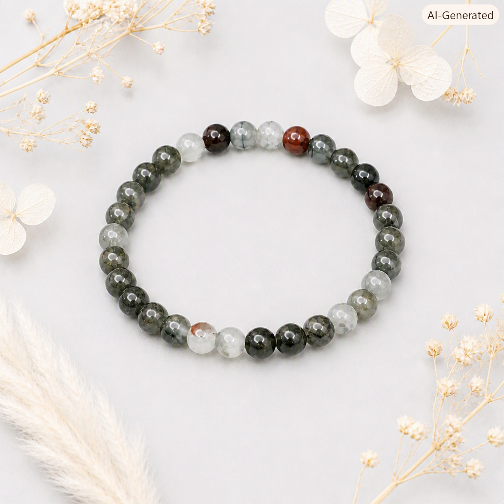 African Bloodstone Beaded Stretch Gemstone Bracelet - Grounding, Protection, Positive Energy