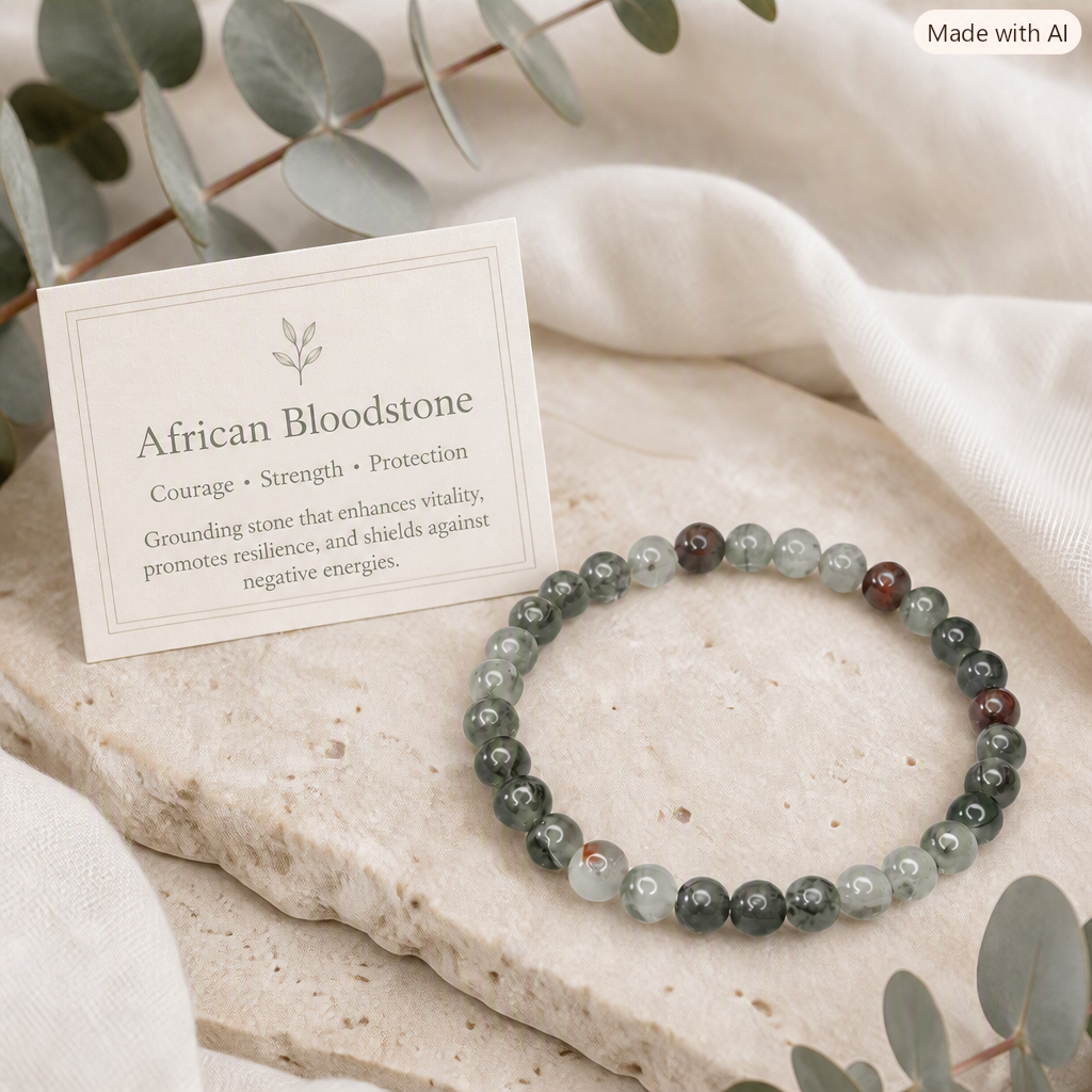 African Bloodstone Beaded Stretch Bracelet - 6mm - Stretchy Durable Cord - Protection Grounding Crystal Jewelry