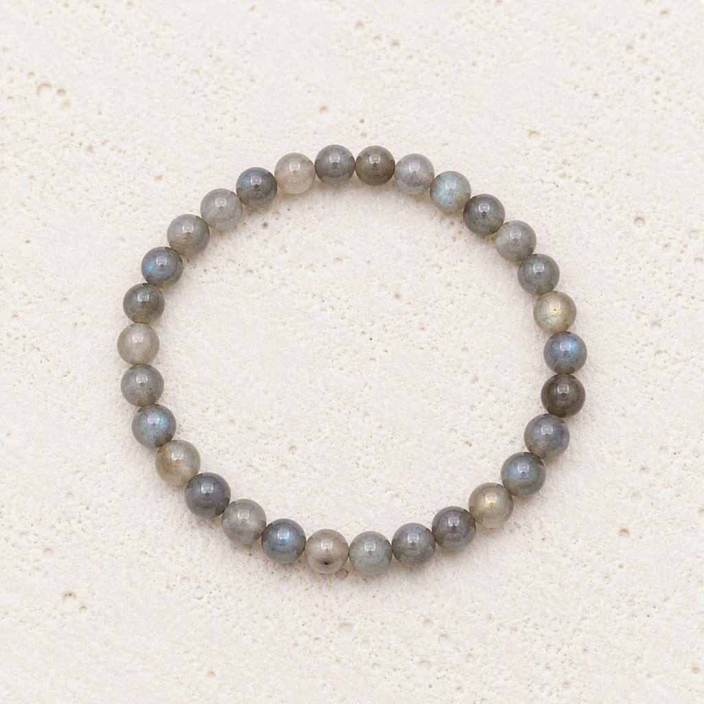 Labradorite Beaded Stretch Bracelet 6mm, Blue Flash Crystal Jewelry, Spiritual Protection Stone, Gift for Her