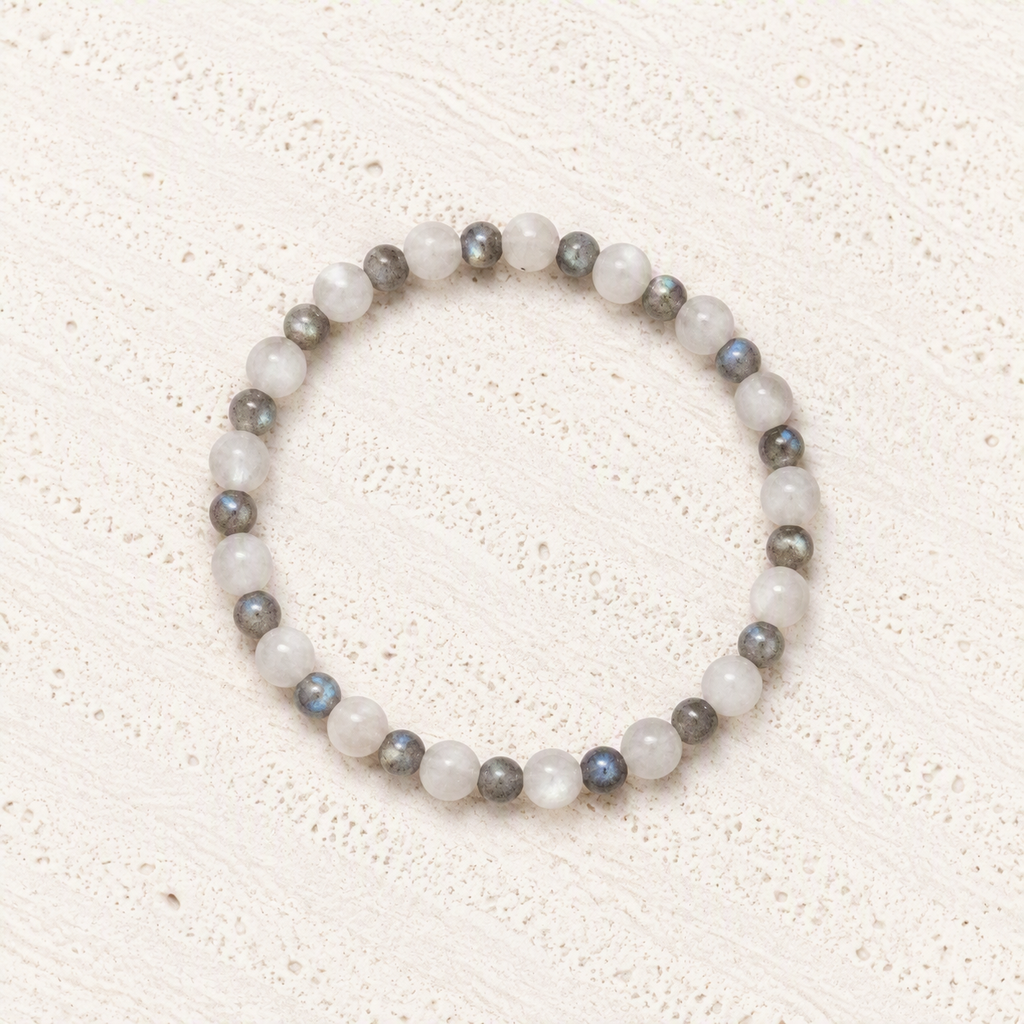 Moonstone, Labradorite Beaded Stretch Bracelet, 6mm Natural Gemstone Beads, Intuition Crystal, Protection Jewelry, Spiritual Stretch Bracelet