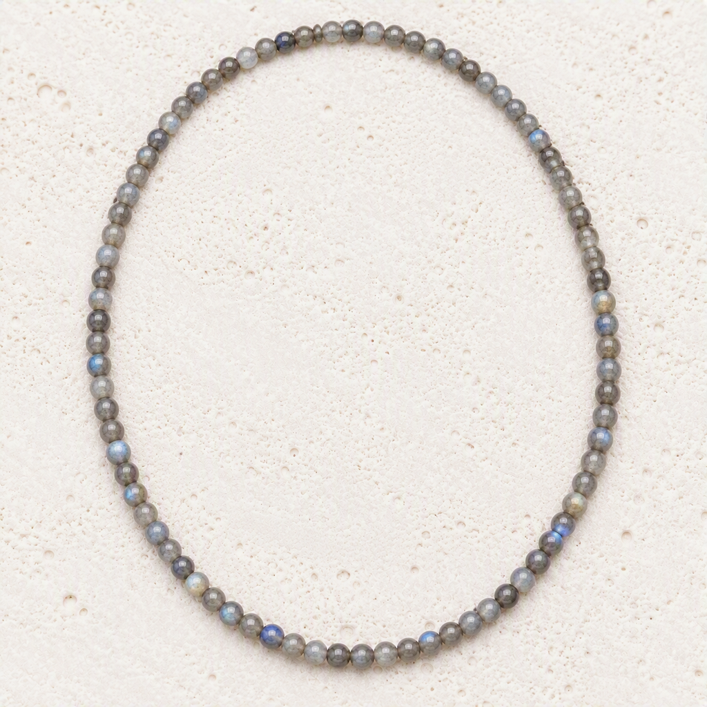 Labradorite Beaded Stretch Necklace 6mm, Blue Flash Crystal, Beaded Stretch Necklace, Spiritual Protection Jewelry