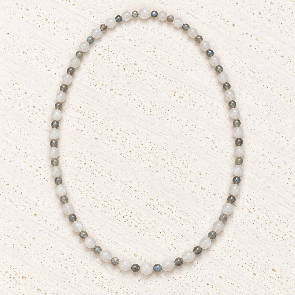 Moonstone Labradorite Beaded Stretch Necklace, 6mm Natural Gemstone Beads, Intuition Crystal, Protection Jewelry, Spiritual Stretch Necklace