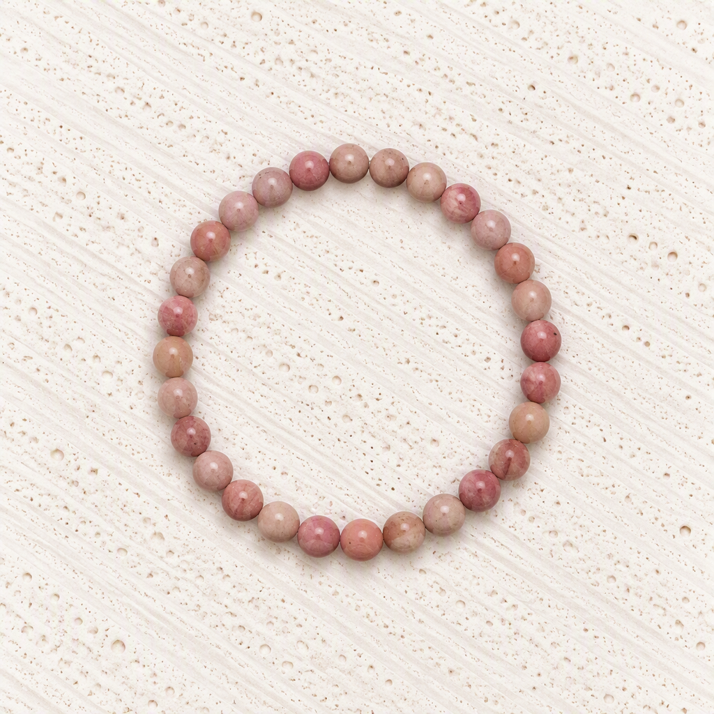Rhodochrosite Beaded Stretch Bracelet – 6mm, Natural Pink Gemstone, Love Crystal, Heart Chakra Jewelry, Spiritual Gift