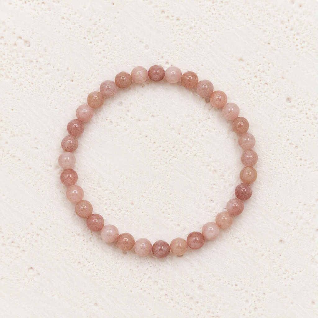 Strawberry Quartz Beaded Stretch Bracelet – 6mm, Natural Gemstone Beads, Pink Crystal Stretch Bracelet, Love Stone, Spiritual Jewelry, Gift for Her