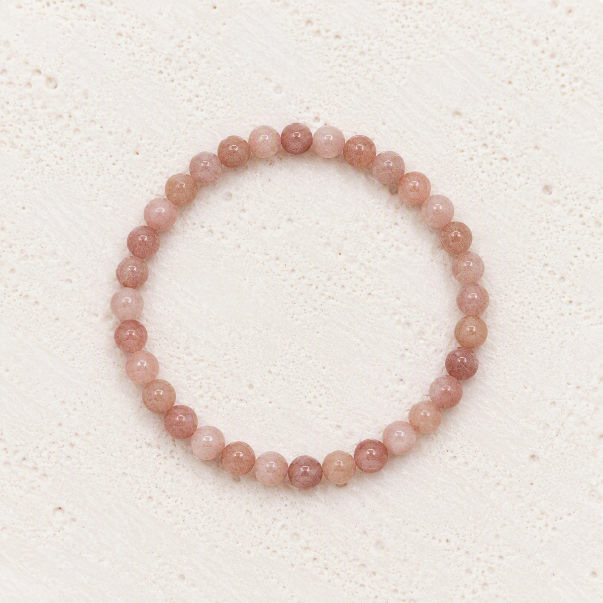 Strawberry Quartz Beaded Stretch Bracelet – 6mm, Natural Gemstone Beads, Pink Crystal Stretch Bracelet, Love Stone, Spiritual Jewelry, Gift for Her