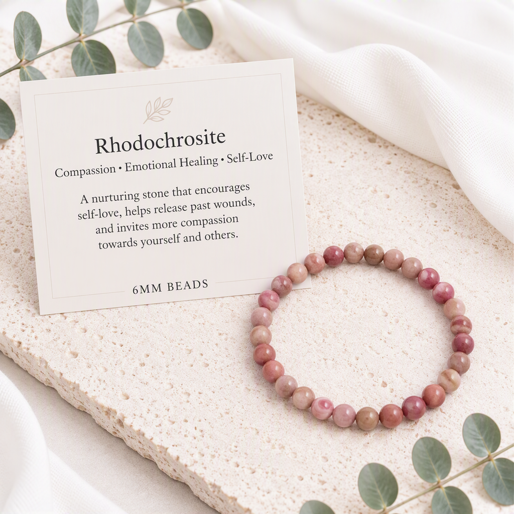 Rhodochrosite Beaded Stretch Bracelet – 6mm, Natural Pink Gemstone, Love Crystal, Heart Chakra Jewelry, Spiritual Gift