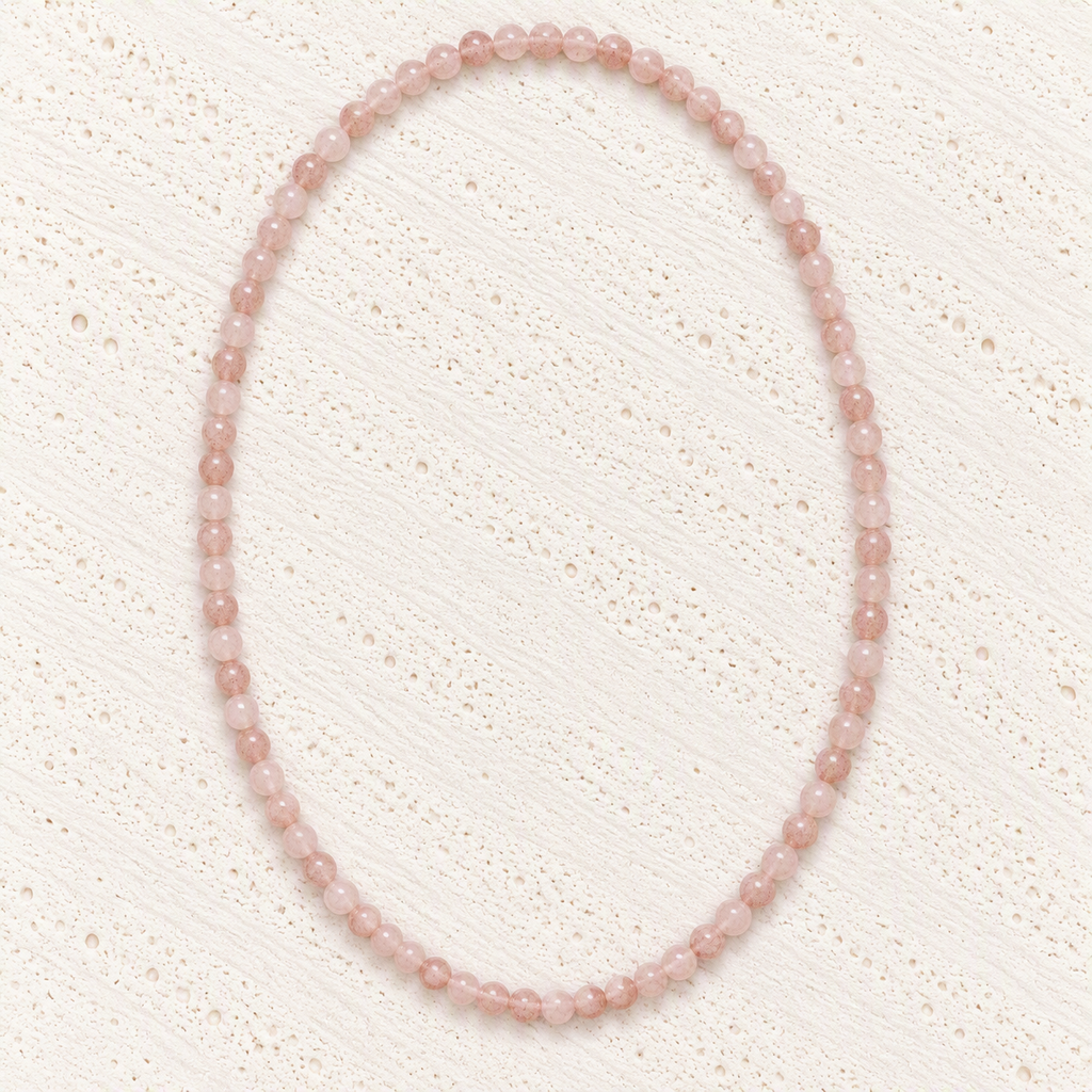 Strawberry Quartz Beaded Stretch Necklace, 6mm Natural Gemstone Beads, Pink Crystal Stretch Necklace, Love Stone, Spiritual Jewelry Gift
