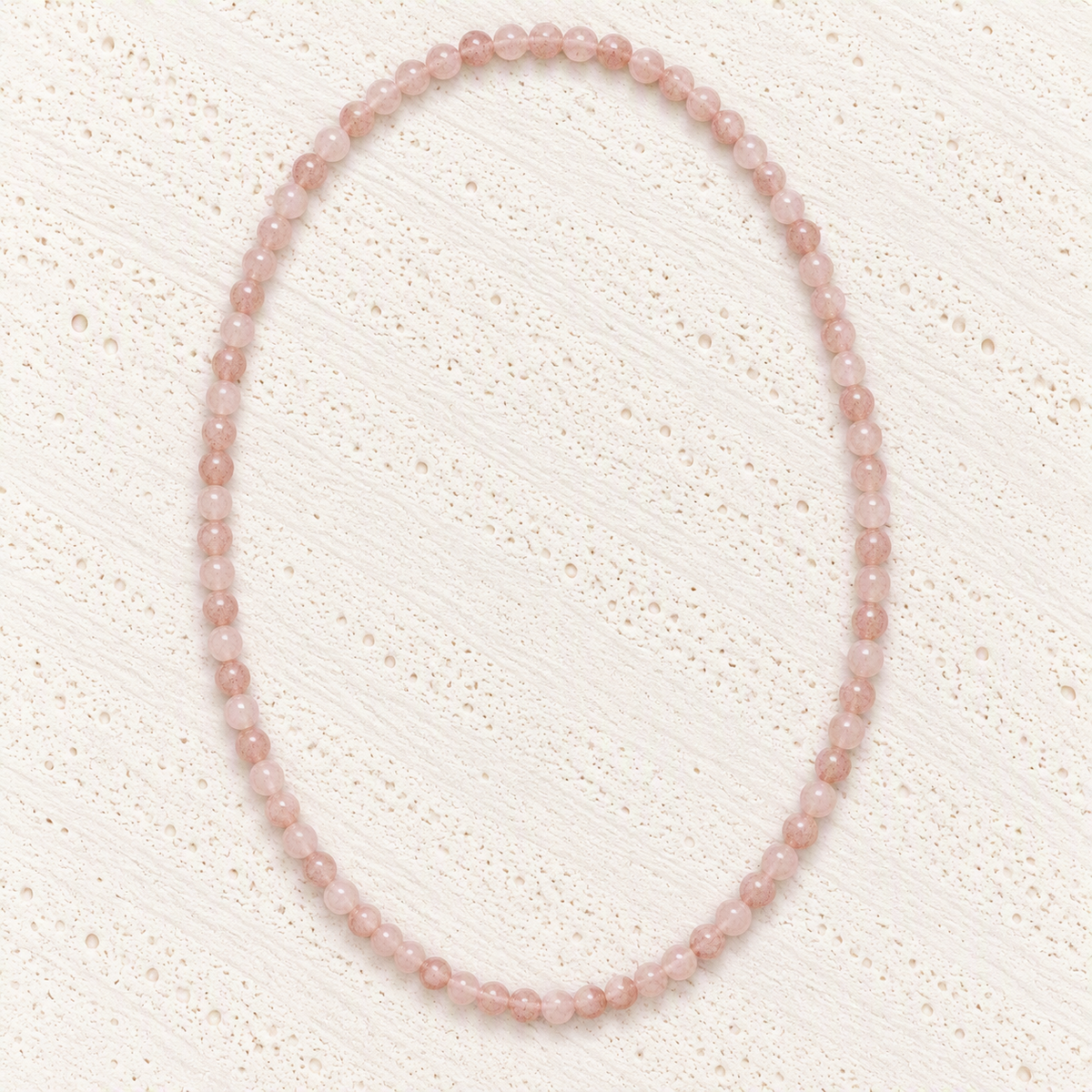 Strawberry Quartz Beaded Stretch Necklace, 6mm Natural Gemstone Beads, Pink Crystal Stretch Necklace, Love Stone, Spiritual Jewelry Gift