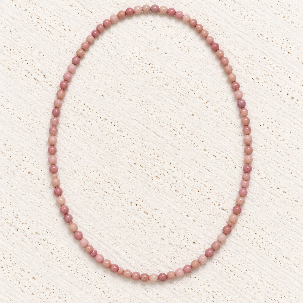 Rhodochrosite Beaded Stretch Necklace 6mm, Natural Pink, Love Crystal, Heart Chakra Jewelry