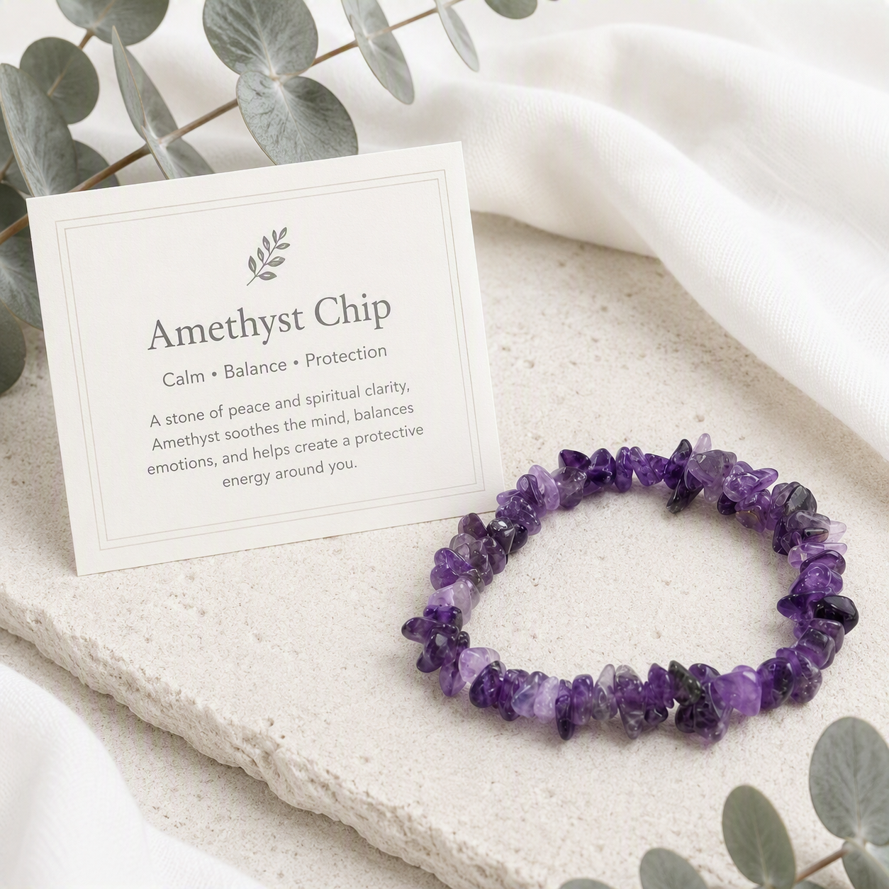 Amethyst Chip Stretch Bracelet 3-5mm - Handmade for Calm & Clarity