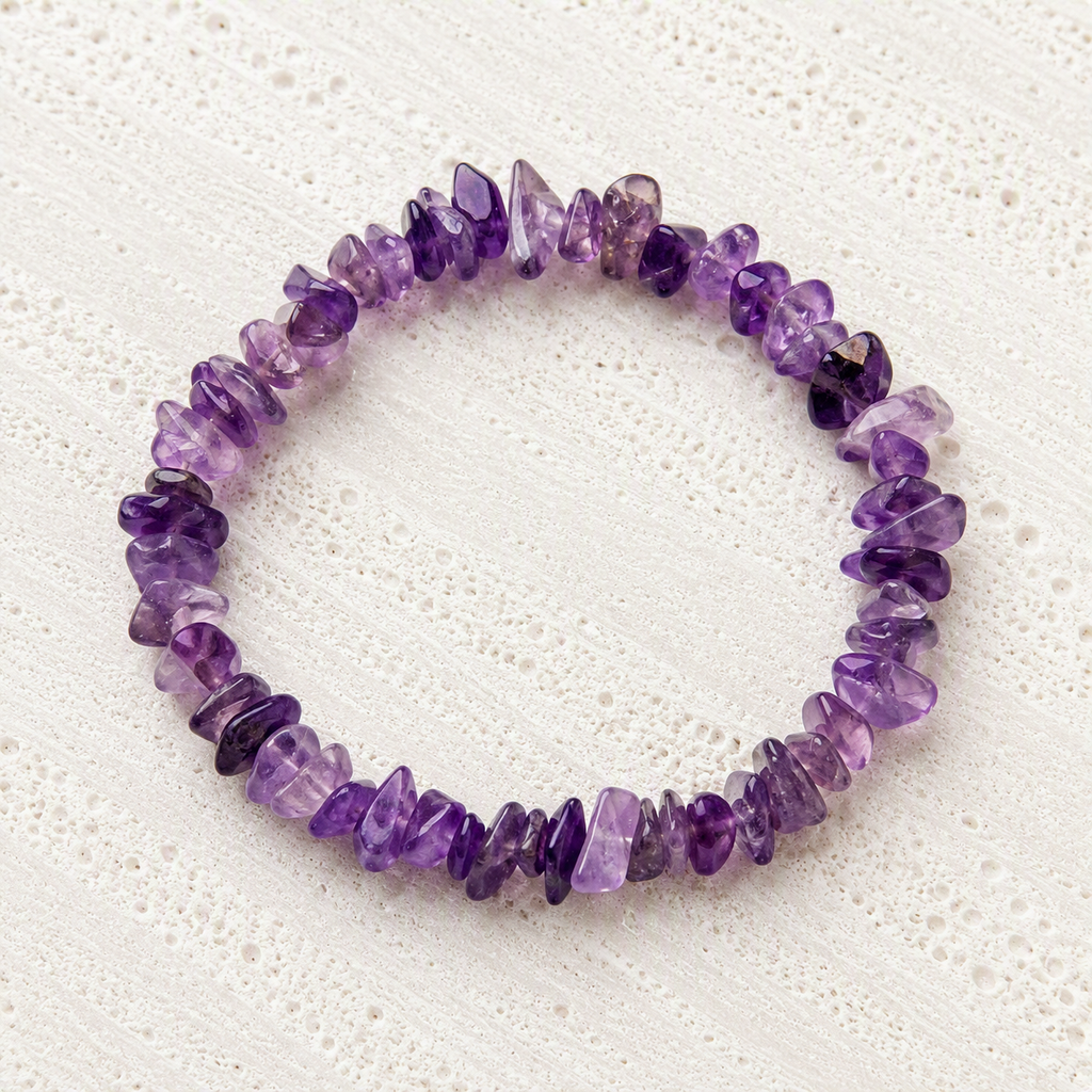 Amethyst Chip Stretch Bracelet 3mm – 5mm | Calming Crystal Jewelry for Peace Clarity