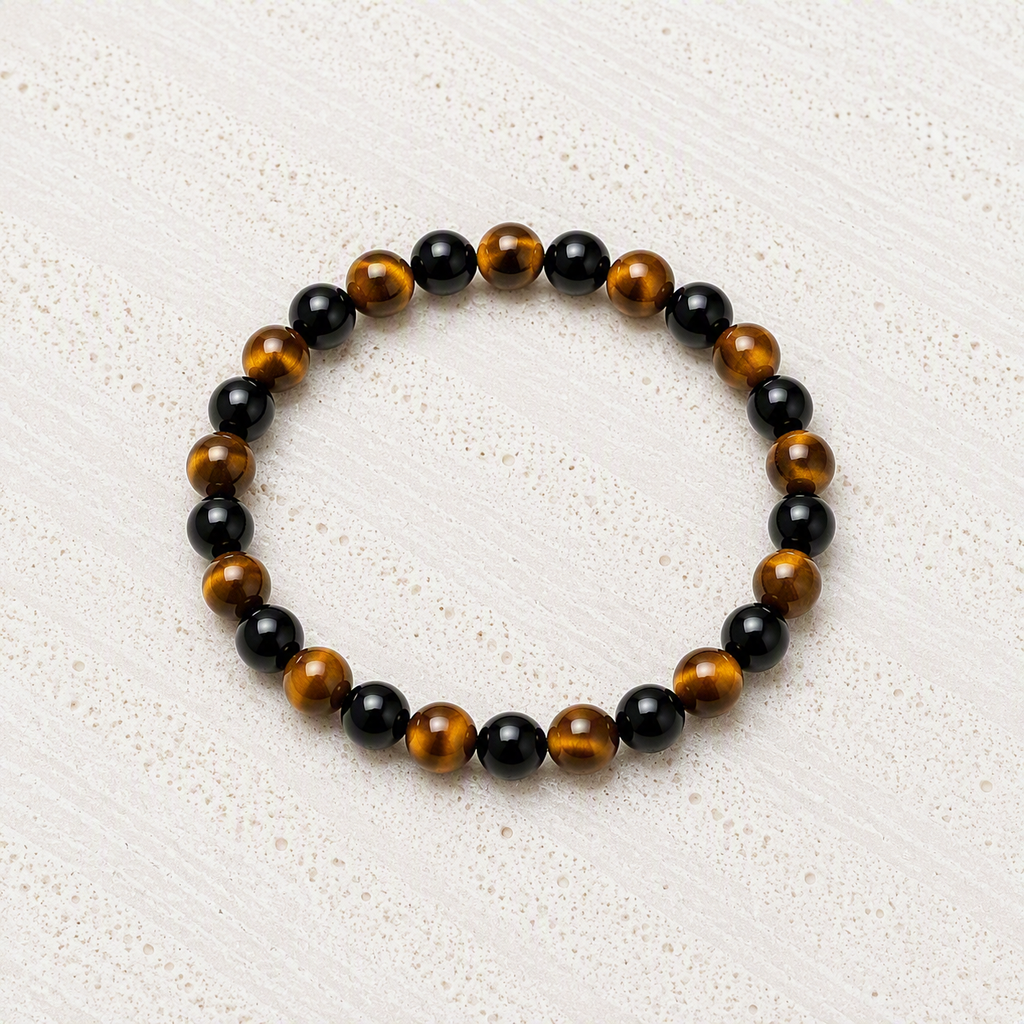 Black Onyx,Tiger's Eye 6mm Stretch Bracelet - Confidence, Strength, Focus, Handmade