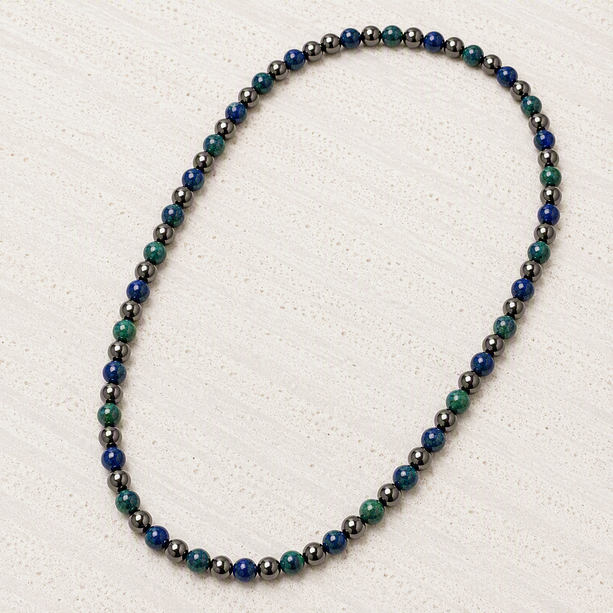 Azurite, Hematite 6mm Stretch Necklace • Clarity, Insight, Grounded Strength