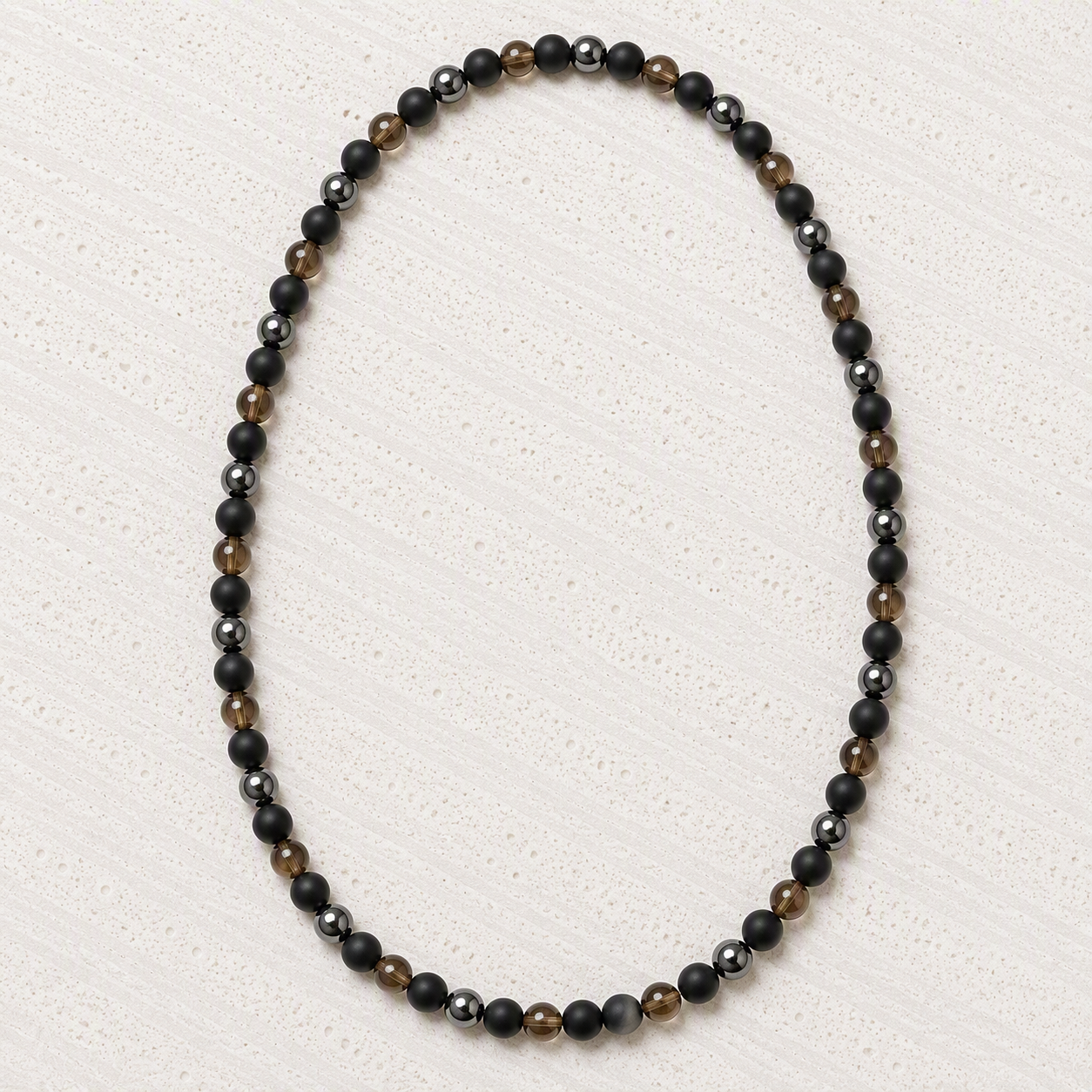 Black Onyx Matte, Hematite, Smoky Quartz Stretch Necklace • 6mm Natural Gemstones • Strength, Grounding, Protection