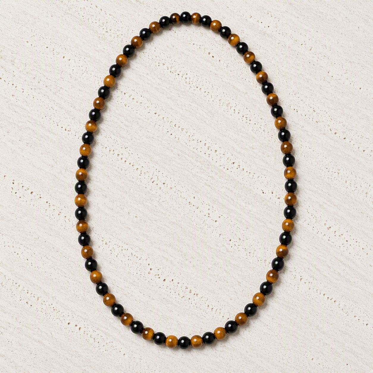 Black Onyx, Tiger's Eye 6mm Beaded Stretch Necklace • Confidence, Strength, Focus