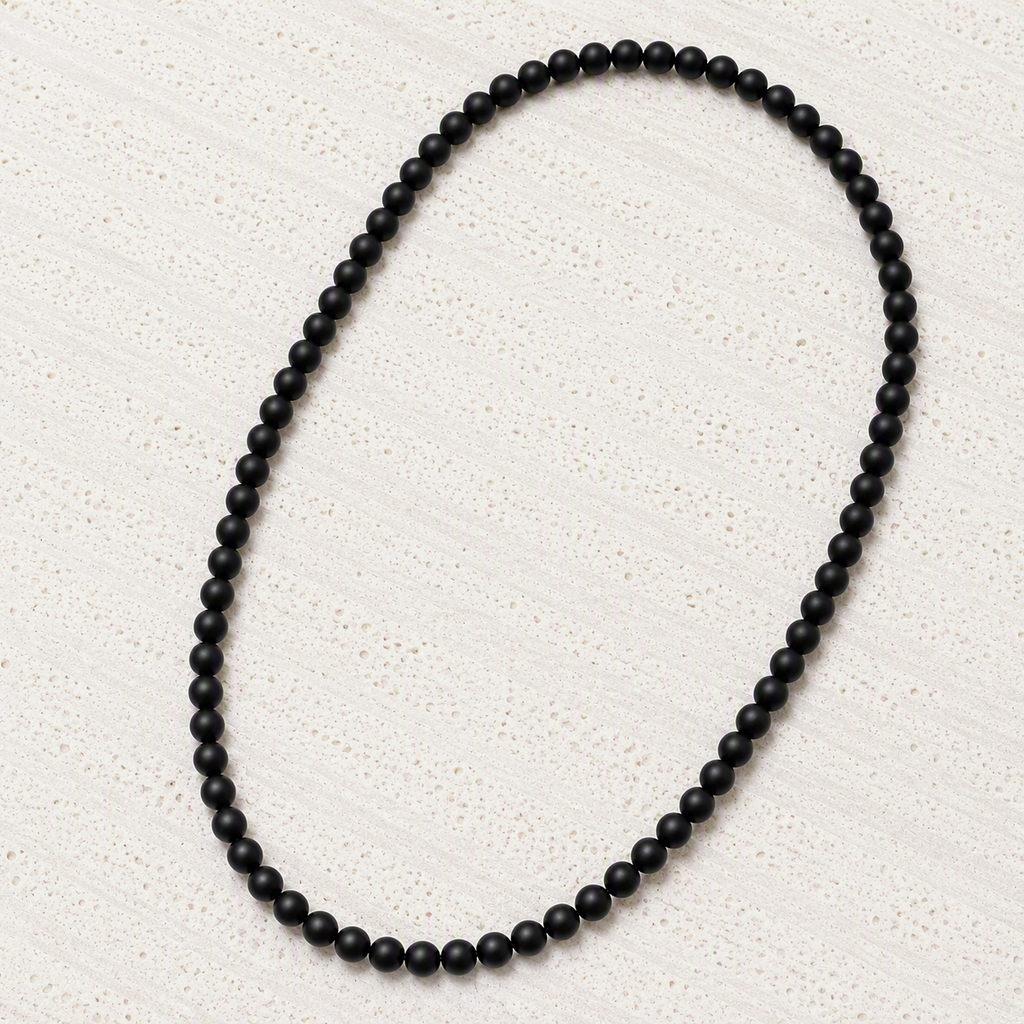 Black Onyx Matte 6mm Beaded Stretch Necklace • Strength, Protection, Confidence