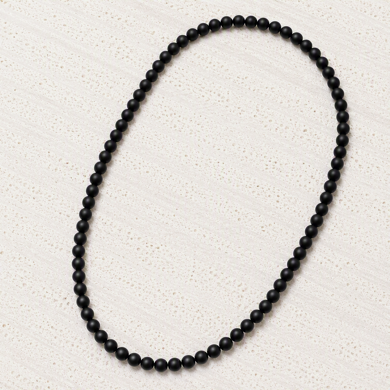 Black Onyx Matte 6mm Beaded Stretch Necklace • Strength, Protection, Confidence