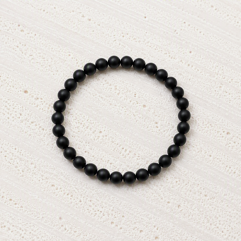 Black Onyx Matte 6mm Beaded Stretch Bracelet • Strength, Protection &amp; Confidence