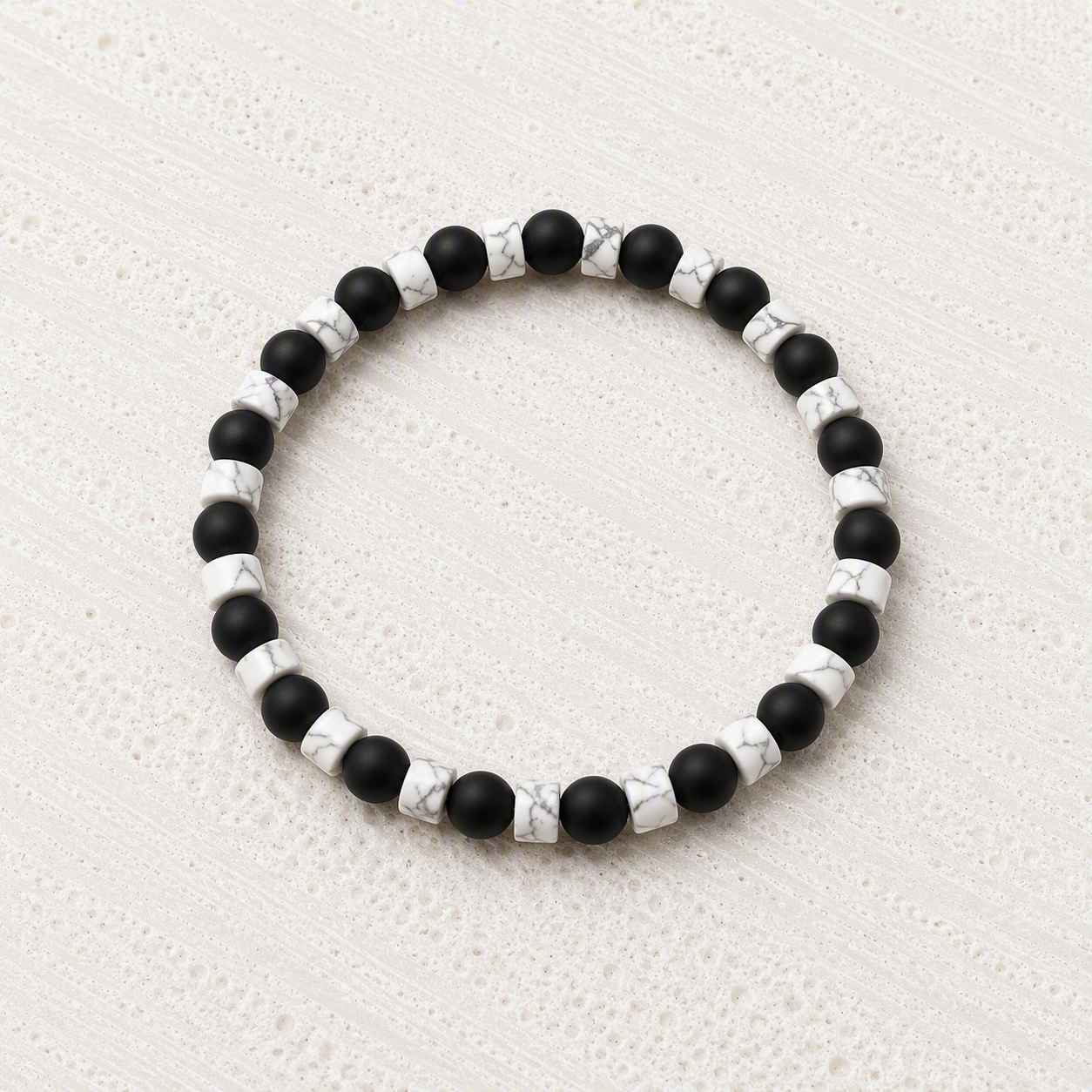 Black Onyx Matte, White Howlite Heishi Bracelet 6mm • Balance, Strength, Calm