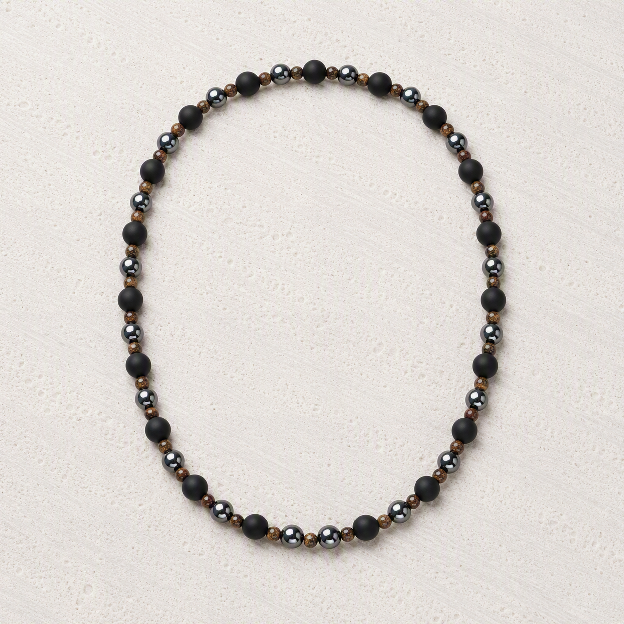Black Onyx 6mm, Bronzite 4mm, Hematite 6mm Stretch Necklace • Strength, Confidence Grounding