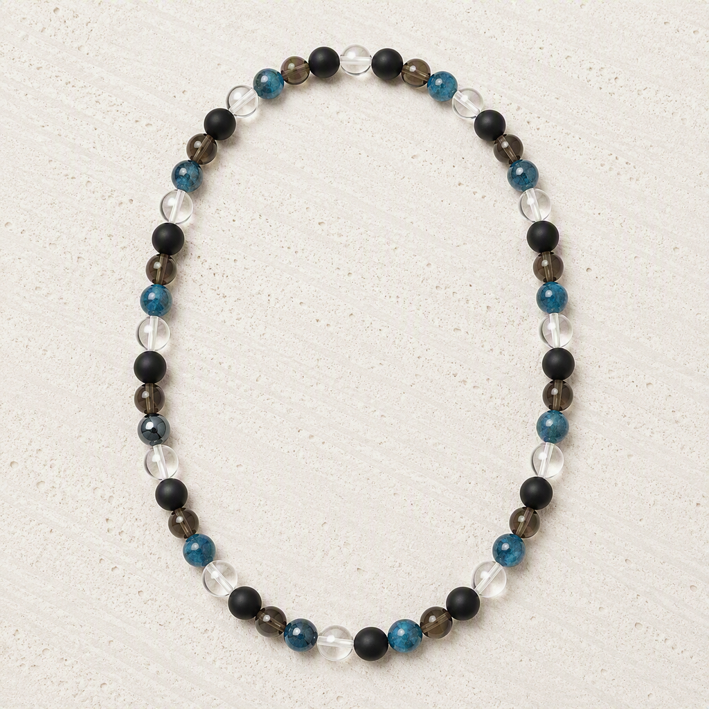 Black Onyx Matte, Smoky Quartz, Blue Apatite, Clear Quartz Necklace | Strength, Clarity, Focus