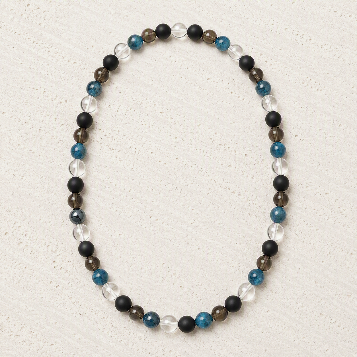 Black Onyx Matte, Smoky Quartz, Blue Apatite, Clear Quartz Necklace | Strength, Clarity, Focus