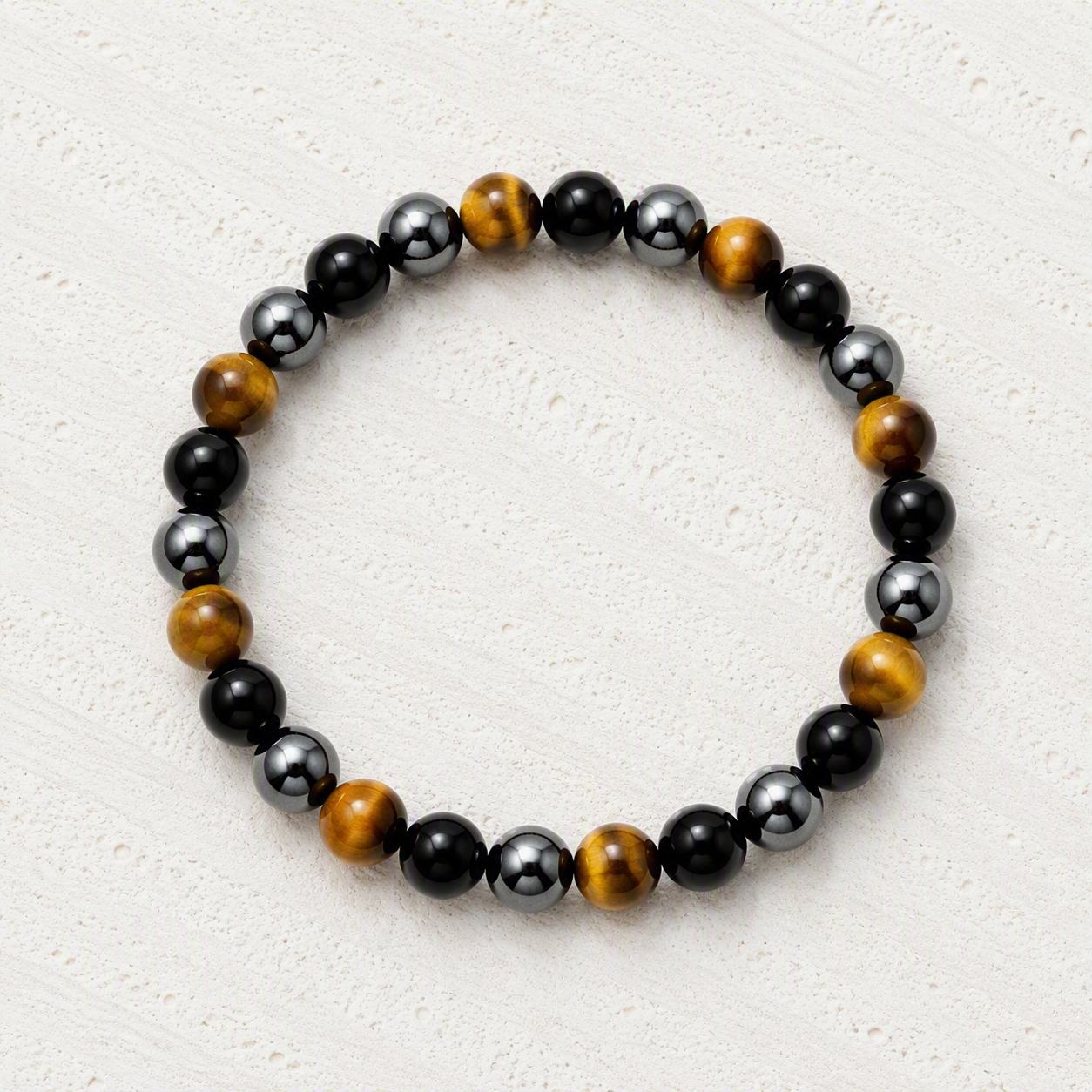 Black Onyx, Tiger's Eye, Hematite 6mm Beaded Stretch Bracelet • Strength, Confidence, Focus
